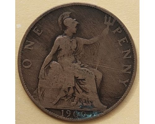 1 пенни 1900 год Великобритания, one penny Королева Виктория