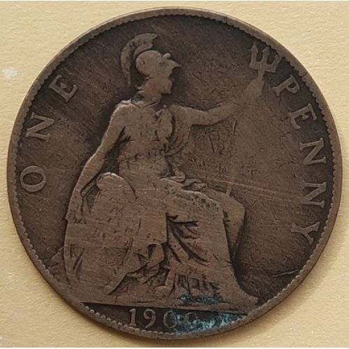 1 пенни 1900 год Великобритания, one penny. Королева Виктория