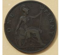 1 пенни 1901 год Великобритания, one penny Королева Виктория