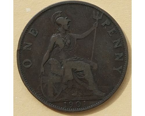 1 пенни 1901 год Великобритания, one penny Королева Виктория