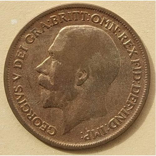 1 пенни 1916 год Великобритания, one penny. Георг V