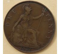 1 пенни 1921 год Великобритания, one penny Георг V