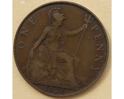 1 пенни 1921 год Великобритания, one penny Георг V