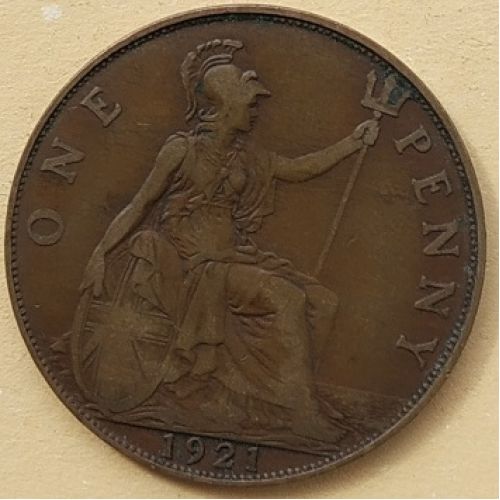 1 пенни 1921 год Великобритания, one penny. Георг V