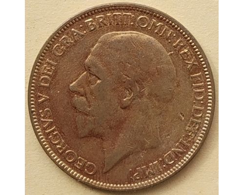 1 пенни 1927 год Великобритания, one penny Георг V