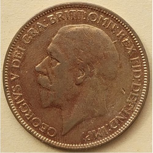 1 пенни 1927 год Великобритания, one penny. Георг V