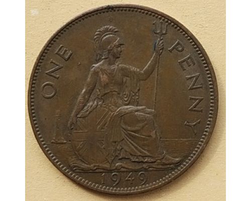1 пенни 1949 год Великобритания, one penny Георг VI РЕДКИЙ