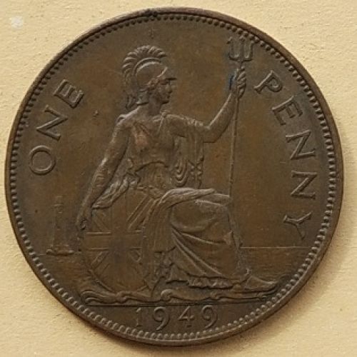 1 пенни 1949 год Великобритания, one penny. Георг VI. РЕДКИЙ