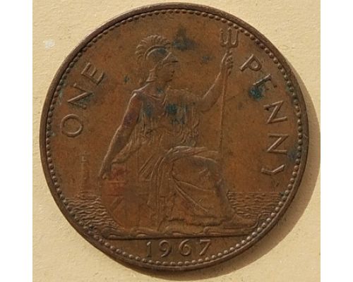 1 пенни 1967 год Великобритания, one penny Елизавета II
