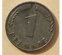 1 пфенниг 1950 год F Германия ФРГ  (БЕЛЫЙ МЕТАЛЛ)