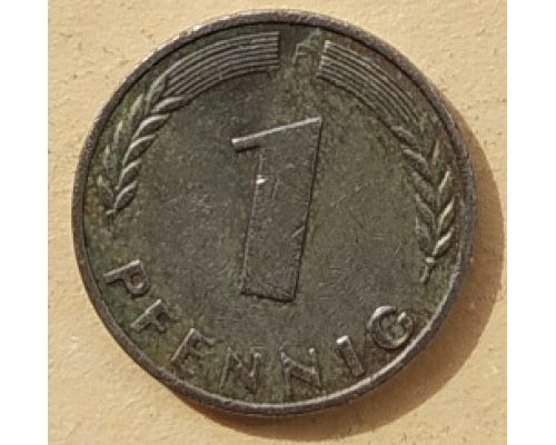 1 пфенниг 1950 год F Германия ФРГ  (БЕЛЫЙ МЕТАЛЛ)