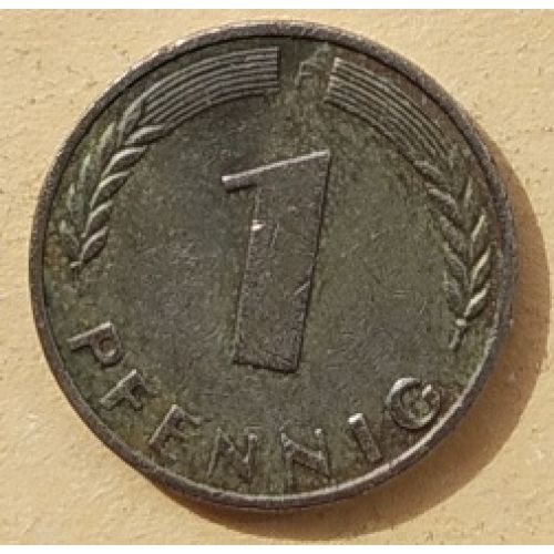 1 пфенниг 1950 год F Германия. ФРГ  (БЕЛЫЙ МЕТАЛЛ)