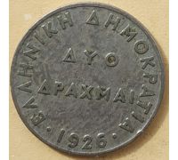 2 драхмы 1926 год Греция Богиня Афина состояние VF