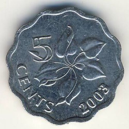 5 центов 2003 год Свазиленд Мсвати III Лилия Арум