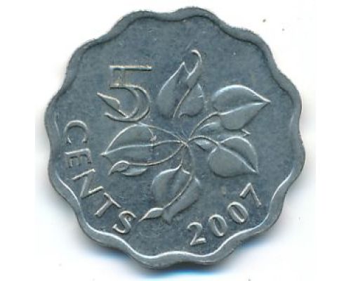 5 центов 2007 год Свазиленд Мсвати III Лилия Арум
