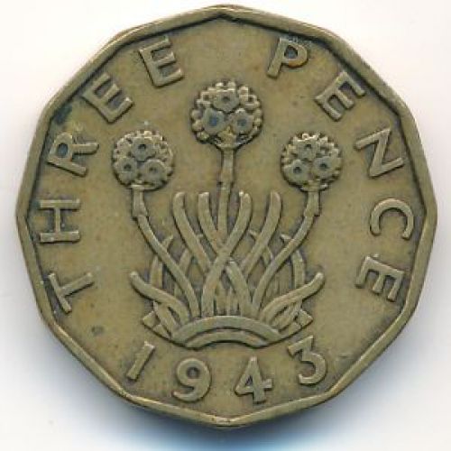 3 пенса 1943 год Великобритания Георг IV