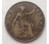 1 пенни 1917 год Великобритания, one penny Георг V №3