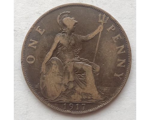 1 пенни 1917 год Великобритания, one penny Георг V №3