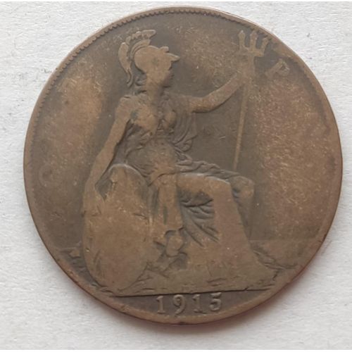 1 пенни 1915 год Великобритания, one penny Георг V
