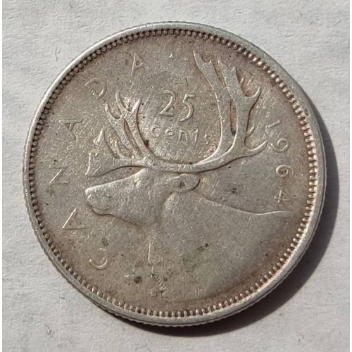 25 центов 1964 год Канада СЕРЕБРО