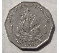 1 доллар 1989 год Восточные Карибы Корабль Френсиса Дрейка Golden Hind
