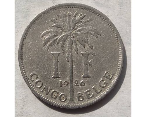 1 франк 1926 год Бельгийское Конго ALBERT ROI DES BELGES